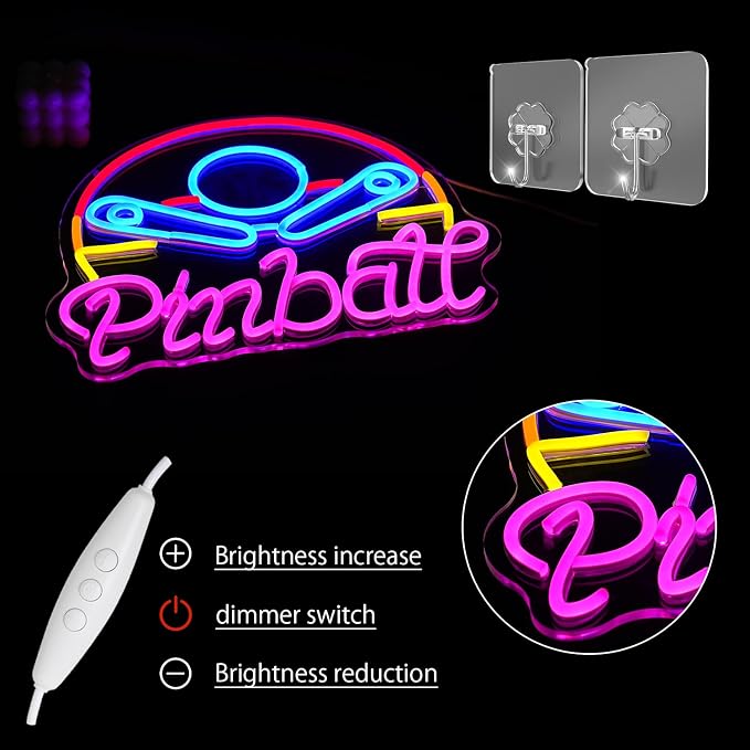Pinball Neon Sign for Business Game Neon Sign Colorful LED Neon Sign USB Powered LED Neon Light for Bedroom Game Room Mall Game City Man Cave Decoration(14.6"*12.9")