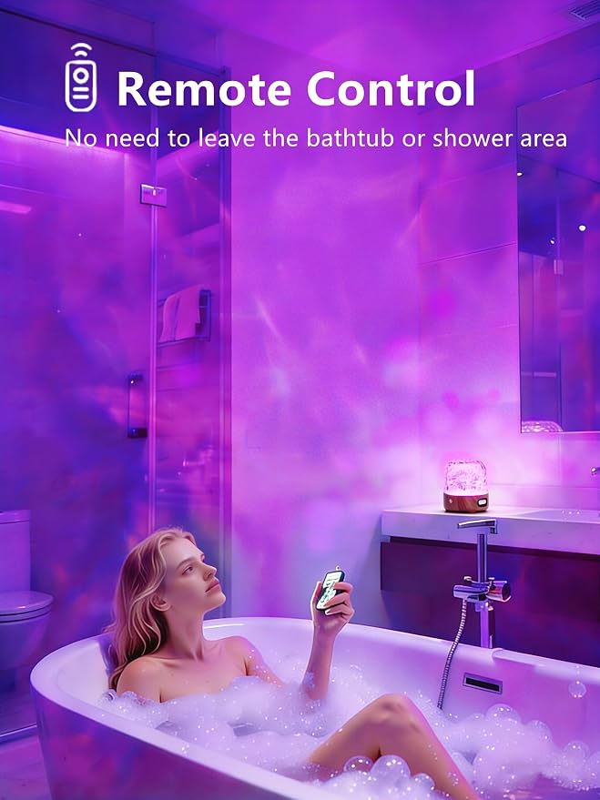Spa-Like Shower Lamp, Bluetooth Speaker Waterproof Lamp, Rechargeable Lumena Lamp with Remote & Touch Control, 16 Colors Ocean Wave Projector Light with White Noise for Shower, Bathroom, Bathtub