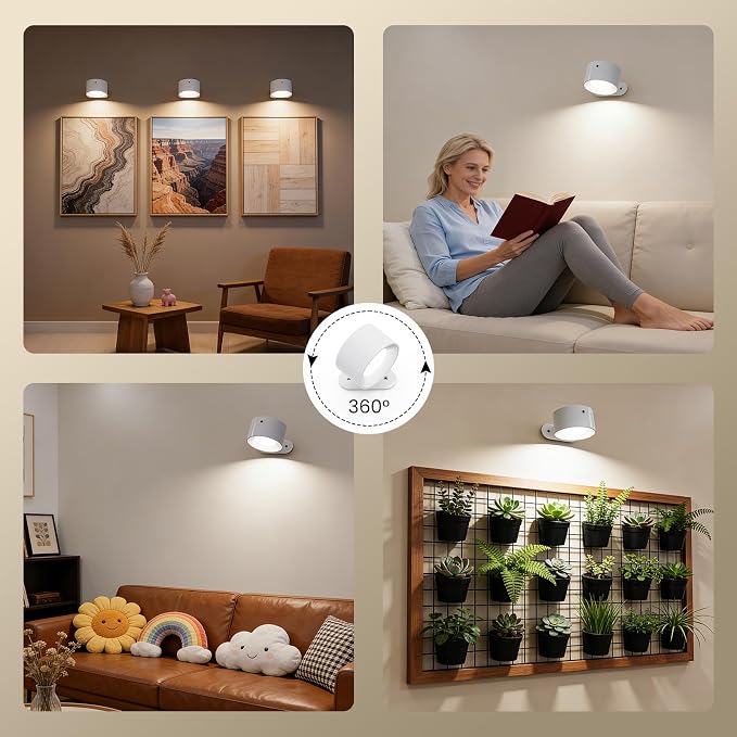Battery Operated Wall Sconce, Dimmable Led Reading Light with Remote Control & Timer, 3 Color Temps Rechargeable Cordless Wall Lights for Bedroom Bedside, 3 Pack - White