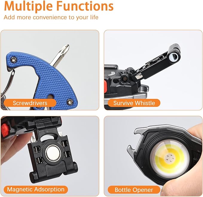 MAKDAK 2PC Keychain Flashlight Rechargeable Cob Keychain Work Light 7 Modes 1600Lumen High Lumen Flashlights for Emergencies,EDC