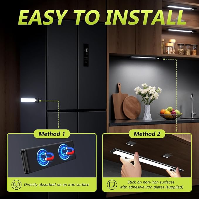 4 Pack 12" Under Cabinet Lights with Digital Display,2200mAh Rechargeable Motion Sensor Light Indoor,3 Color Temperatures, Magnetic Dimmable Closet Lights, Under Counter Light for Kitchen