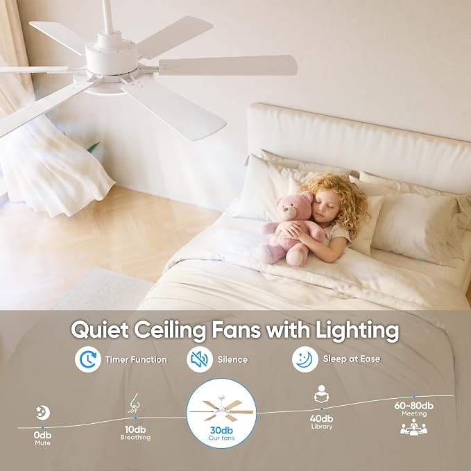 52'' Downrod Mount Ceiling Fans with Lights for Living Room, White | 6 Blades, 6 Speeds, MAX 5600 CFM, Remote&APP Control, 3CCT Dimmable LED, All Metal Body, Memory Function, Reversible DC Motor