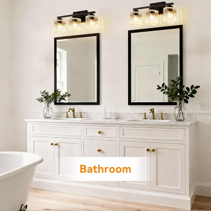 TALOYA Black 3-Light Bathroom Vanity Light with Fluted Cylinder Glass Shade | Modern Vanity Lighting Fixtures, Bathroom Lights Over Mirror, Wall Mount Mirror Light Fixtures for Bathroom Hallway Bedroom