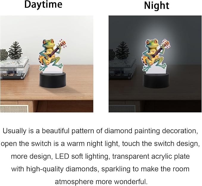 JISHSHAY Diamond Painting Night Light Diamond Art Table Lamps Gem Art LED Lights Gem Painting Desk Lamp Mosaic Kits for Adults DIY Kits for Adults with Special Shaped Crystal Frog