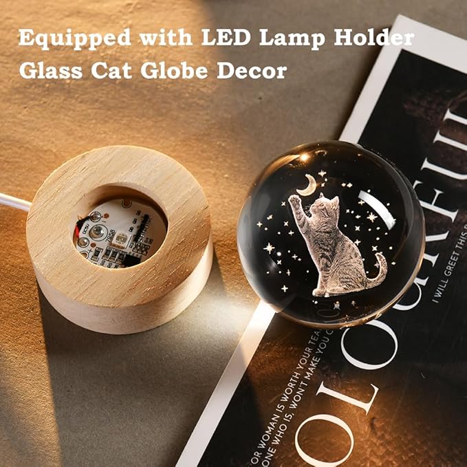 3D Cat Gifts for Women 60mm Crystal Ball Cat Lovers Gift Decor Cat Themed Gifts Lamp Glass Ball for Birthday Mothers Day Christmas Birthday