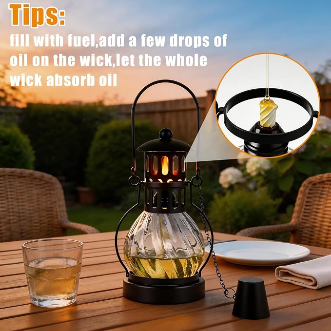 1 Pcs Glass Table Top Torches, 14 oz Citronella Torches for Outside | Features hanging handles, Refillable Flame Light Torch, Decorative Tabletop Lantern for Yard, Patio, Garden, Party, Landscape