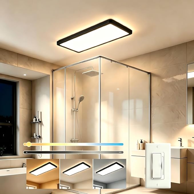 1Pack Black 23.6In Flush Mount Ceiling Light, 14W 3000lm Thyristor (TRIAC) Dimmable Rectangle LED Ceiling Light,3-CCT 3000-6500K with Memory Funcation,IP54 for Kitchen/Bathroom/Hallway/Office