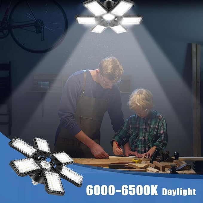 Aoretic LED Garage Lights 1 Pack -180W, 18000LM 6500K Led Shop Light with 6+1 Deformable Panels, Basement Barn Light Garage Ceiling Lights, E26/E27 for Garage, Warehouse, Shop