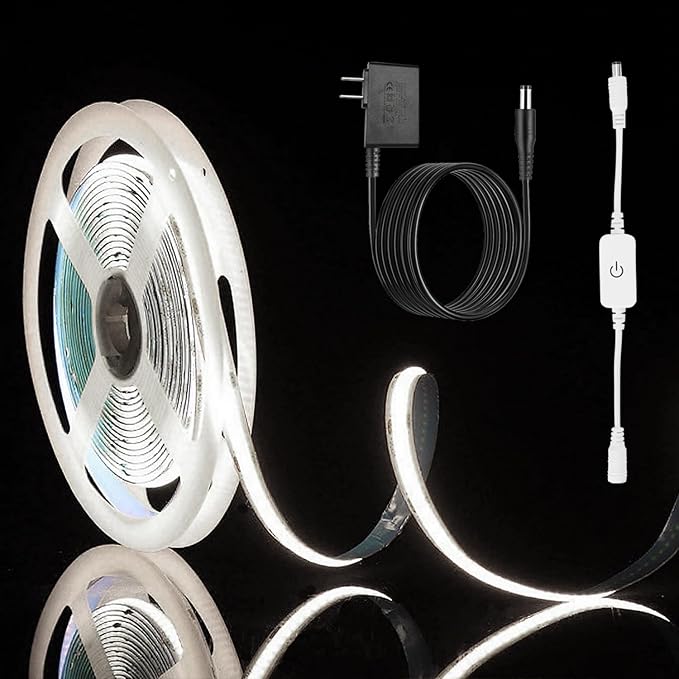 ZSLAIFU 24V COB LED Strip, LED Strip for Bedroom, Touch Dimmable LED Strips, White LED Light Strip, COB Flexible Light for Bedroom Cabinet Vanity Mirror DIY Lighting