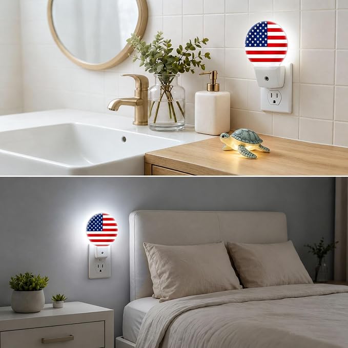 Decorative Night Lights Patriotic Plug-in Nightlight Auto Light Sensors | American Night Lights Plug into Wall LED Lamp Dusk-to-Dawn Auto Sensor for Bedroom Kitchen Toilet Hallway, Energy Saving