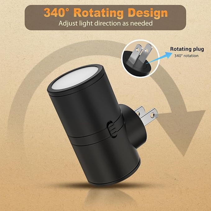 JandCase LED Night Light Plug in, Rotating Night Lights Plug into Wall Warm | Dusk to Dawn Sensor, 2 Level Brightness Adjustable Nightlight, 2 Pack, Warm White 3000K, for Bathroom Bedroom Hallway Stairs