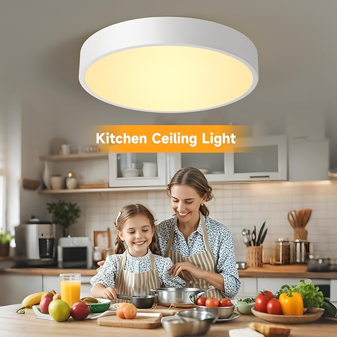 Flush Mount Ceiling Light Fixtures White LED Dimmable 5CCT 12In 24W 3Pack | 2700K, 3000K, 3500K, 4000K, 5000K, Iron Construction, IP40, For Bathroom, Bedroom, Kitchen, Entryway, Closet & Hallway, ETL