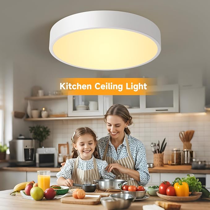 Flush Mount Ceiling Light Fixtures White LED Dimmable 5CCT 12In 24W | 2700K, 3000K, 3500K, 4000K, 5000K, Iron Construction, IP40, For Bathroom, Bedroom, Kitchen, Entryway, Closet & Hallway, ETL