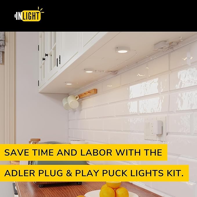 Getinlight 2.75" Under Cabinet LED Puck Lights Kit, Plug-in 12V Set with in-Line Dimmer, 3000K Warm White, Recessed or Surface Mount, ETL Listed, 3-Pack, IN-0102-3-BK