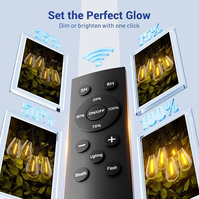 100FT Outdoor String Lights with Remote & Dimmable, 35+1 Shatterproof Waterproof Bulbs, Dimmable Outside Hanging Patio Lights for Backyard, Porch, Deck, Garden 2200K Warm Yellow