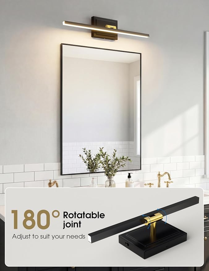 VOLISUN Modern Bathroom Vanity Light 24 inch, Rotatable, 14W Dimmable 5CCT Led Bathroom Light Fixture Over Mirror, Black Gold Bar Vanity Light for Bathroom Mirror Restroom-ETL Certificated