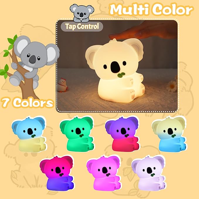 Koala Gifts, Cute Koala Silicone Night Light, Touch Control & Timer, USB Rechargeable, Suitable for Breastfeeding Reading Working Sleep for Baby Kids Teens Adults
