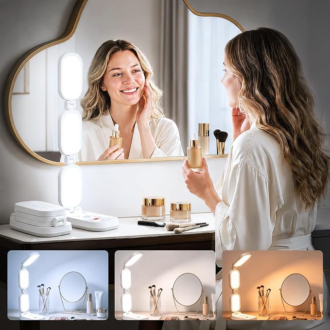 EMART 20W LED 3-Panel Desk Lamp, Dimmable 2700K-6500K for Makeup & Video | Angle-Adjustable for Streaming Beauty ,Foldable & Portable ,Stepless Dimming 1000 Lumens,Soft, Eye-Caring Light