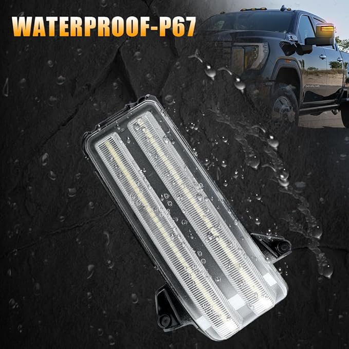 ROCCS Sequential Amber Turn Signal Switchback LED Side Tow Mirror Marker Light White DRL Parking Light fit for 2020 2021 2022 2023 2024 2025 2026 Chevy Silverado/GMC Sierra 2500 3500,Clear Lens