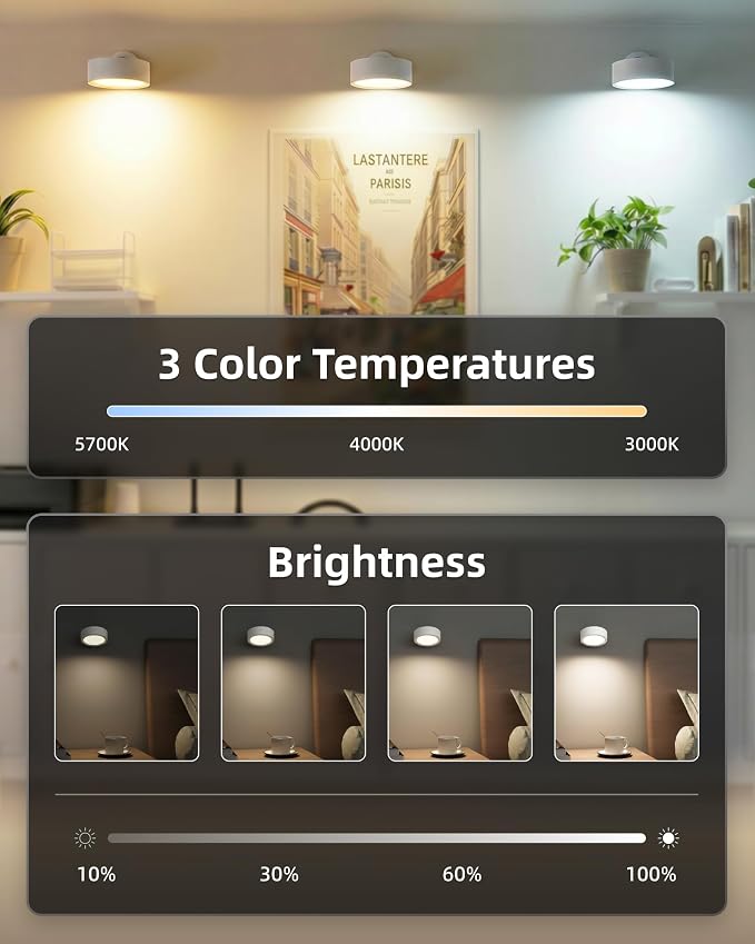EZVALO LED Wall Mounted Light, 3000mAh Rechargeable Cordless Wall Sconce, 3 Color Temperatures, Dimmable with Remote & Touch Control, 360° Rotatable for Bedroom, Bedside, Reading, Study (White)
