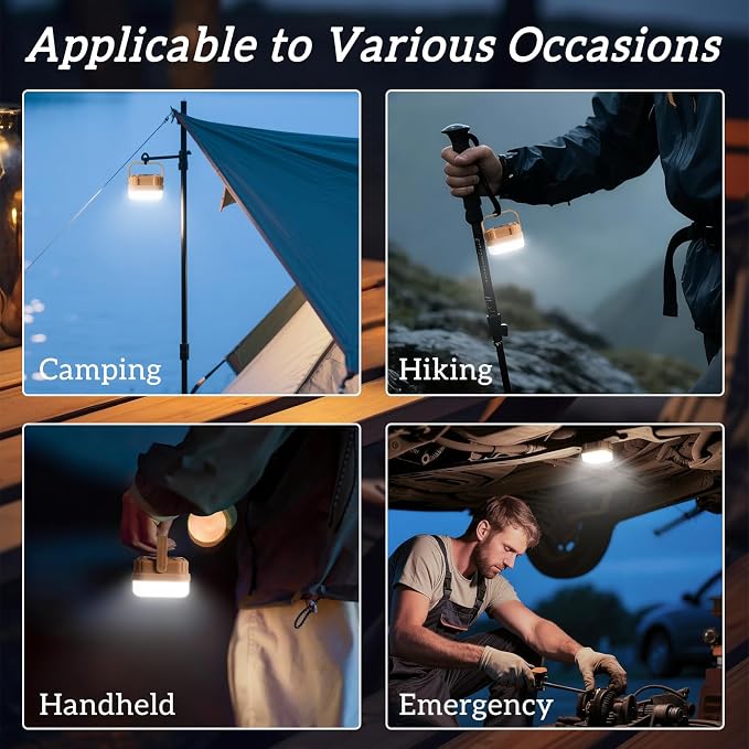 4 Packs Rechargeable Camping Lights LED Camping Lantern | 300LM, 3 Light Modes, Portable IP53 Waterproof Tent Lights for Camp, Outdoor,Hiking, Fishing,Emergency Outage