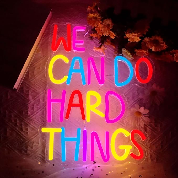We Can Do Hard Things Neon Sign, Motivational Neon Light LED Classroom Sign USB Dimmable, for Inspirational Classroom Office Library Neon Light Kids Wall Art Bedroom Birthday Party Backdrop(13.3*10.6In)