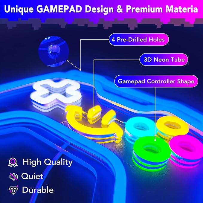 Gaming Neon Signs Controller LED Sign with Remote for Gamer Room Decor, Gamepad Shaped LED Neon Sign for Son Gamer Lovers Gifts, Game Neon Light Smile Face for Basement Bedroom Boys Man Cave Kids Teen