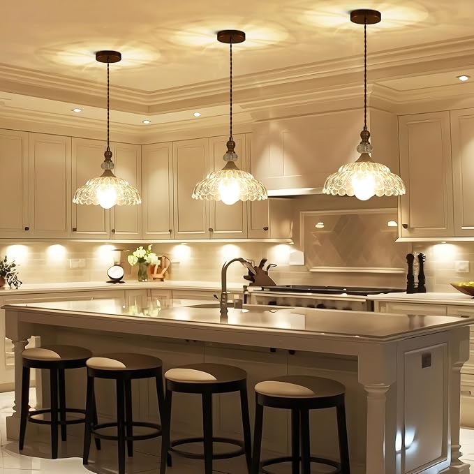 9.8" Small Vintage Pendant Lights for Kitchen Island | Brass Gold Hanging Pendant Lighting Fixture, Petal-shaped, for Dining Room Hallway Bedroom