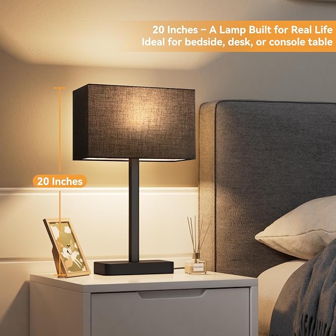 Hong-in Touch Lamps for Bedroom - 3-Way Dimmable Bedside Lamps Set of 2 with USB C+A, Black Modern Table Lamp for Night Stands, Desk Lamp for Living Room Nightstand End Tables Bed Side