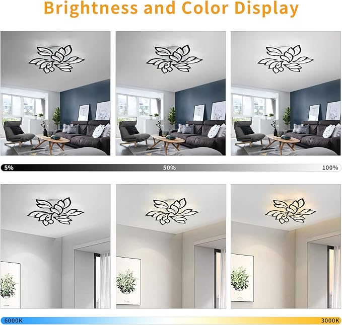 Garwarm 29.9" LED Flush Mount Ceiling Light, Dimmable Modern Flower Fixture | Flower Ceiling Light with Remote, Black,Acrylic, Stepless Color Temperature Change for Bedroom Living Room Kitchen
