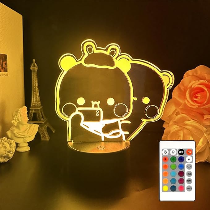 3D Night Light Gifts, Bear Shaped Table Lamp with Remote Control Gifts for Girls Birthday Christmas Valentine (Style 1)