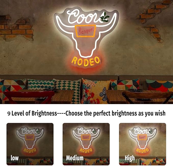Western Decor Cowboy Neon Sign - 9 Brightness Adjustments Usb Powered, Cow Skull Light, Sign Beer, Bar Club Bull Led Wall Decor