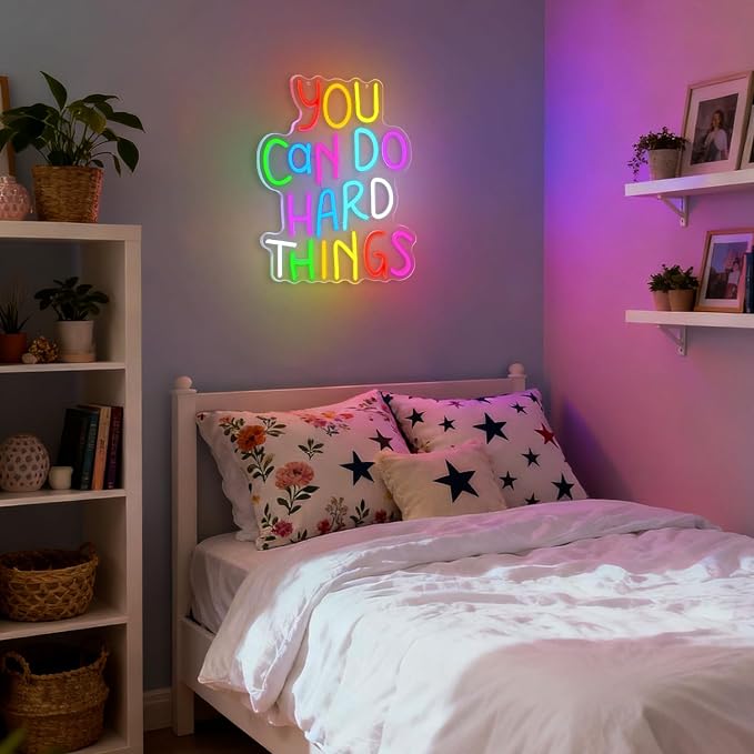 You Can Do Hard Things Neon Sign for Classroom,USB Powered Dimmable Neon Light,Motivational Wall Decor for Study,Dorm Room,Office,Inspirational Back to School Sign