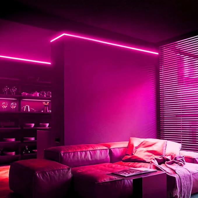 iNextStation 12V Pink LED Strip Lights 16.4FT, Flexible Silicone Neon Rope Light with Power Adapter, Waterproof, Cuttable, Dimmable & Linkable, LED Lights Strip for Bedroom, Kitchen(with Plug)