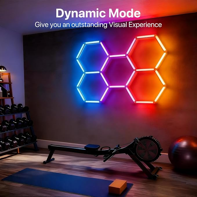 HYPERLITE Hexagon Garage Lights: Gen IV-8 Grid Hexagon LED Lights with Music Sync Mode, App & Remote Control, Multi-Color Honeycomb Light for Gaming Room, Gym, Garage