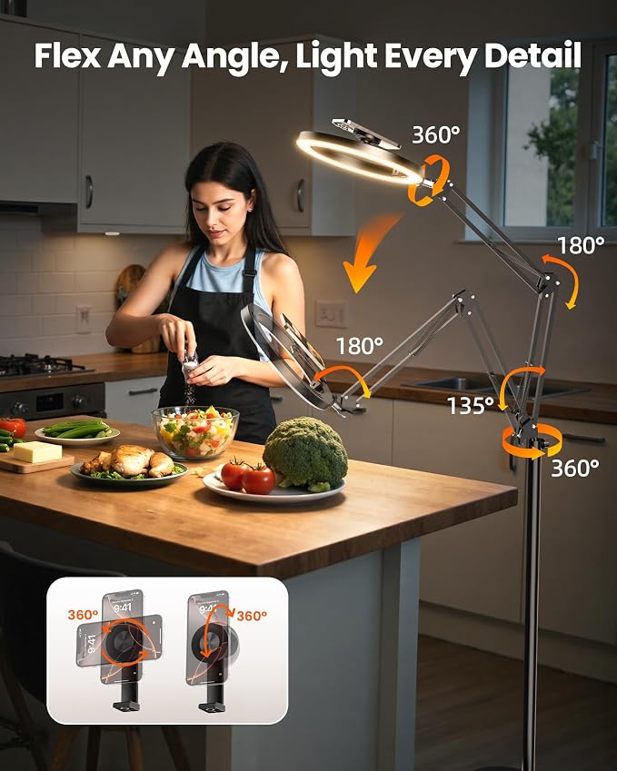 Magnetic Ring Light with Stand Tripod for iPhone – Evershop 10” Overhead Camera Mount, 70.8” Tall Adjustable Selfie Light with Phone Holder for Video Recording, Photography, Streaming