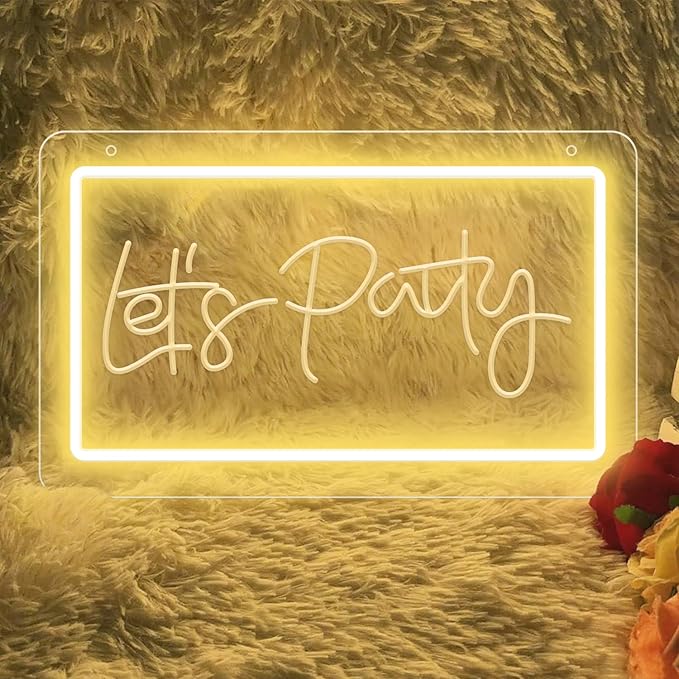 Let's Party LED Neon Sign – Warm White Dimmable Neon Light, USB Powered Wall Decor for Party Backdrop, Bachelorette Party Decor, Ideal Christmas Gift & Birthday Gift
