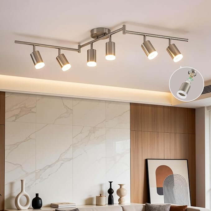 Bojim 6 Light Nickel Kitchen Track Lighting Fixtures Ceiling Adjustable Head