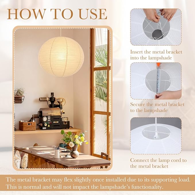 Nuanchu 2 Pack 24" Large Hanging Paper Lampshade Set Round and Oval White Lanterns Pendant Ceiling Light Shade with 20ft Cord and Hooks Chinese Foldable Light Covers for Dining Room Home Decor