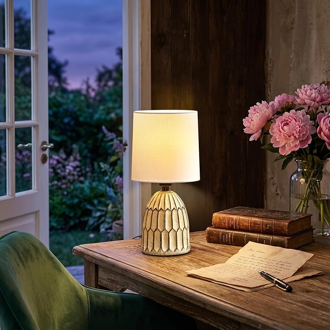 EJIAXIN Small Table Lamp -13.5" Boho Lamp - Bedside Lamps - Farmhouse Rustic Ceramic Table Lamp for Bedroom, Living Room, Nightstand, Office, Side Desk Lamp, End Table Lamp