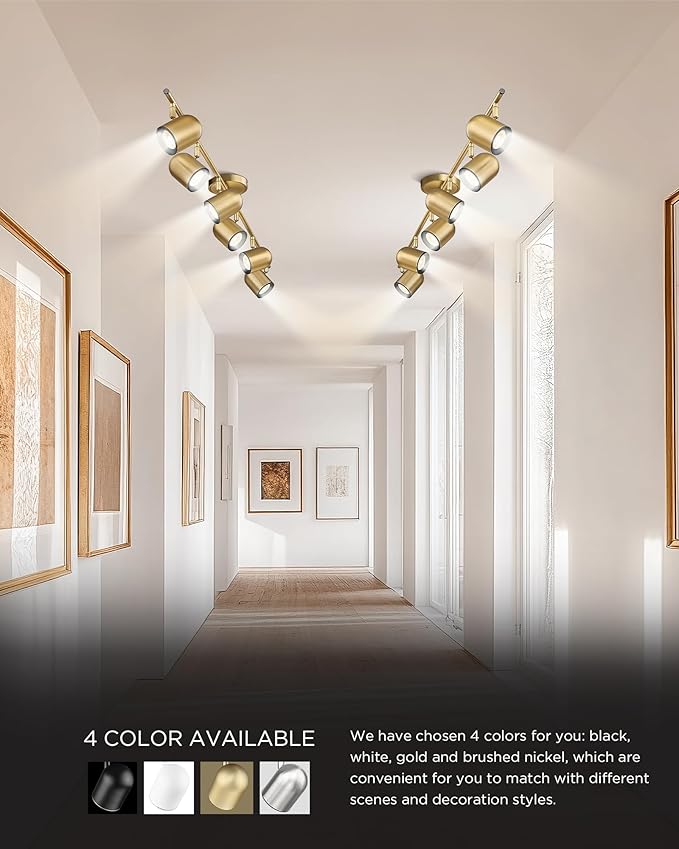 FEMILA 46.3" Track Lighting Fixtures Ceiling, Brass Gold Track Light Kit, 3000K Bulbs Included, 4FS78TL-6 BG