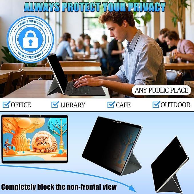 Privacy Screen for Microsoft Surface Pro 11,10, X,9, 8 - Privacy Screen Protector Surface Pro 11,10, X,9, 8 Screen Protector - Fully Removable,Easy to Install,Reusable,No Bubbles Screen Protector