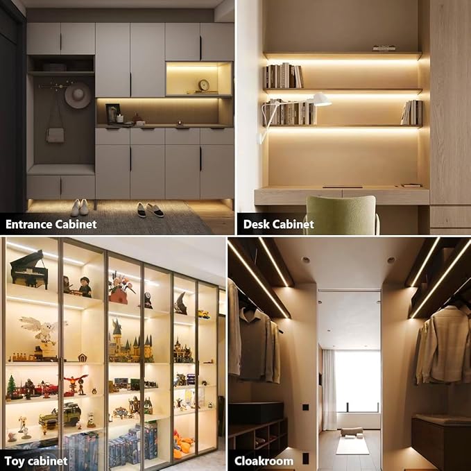 Cabinet Light COB LED Strip Lights 6-in-1 Dimmable Touch Control for Display Cabinets, Wardrobes, Kitchen, Wine Cabinets, Showcase & Shelf Lighting (Warm Light, 3.3ft)