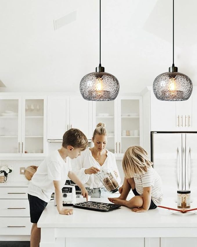 Glass Pendant Lights, Marble Clear, 2 Pack | Modern Rustic Kitchen Island Dining Room Table,Adjustable Cord,,Brushed Nickel,ETL Certification