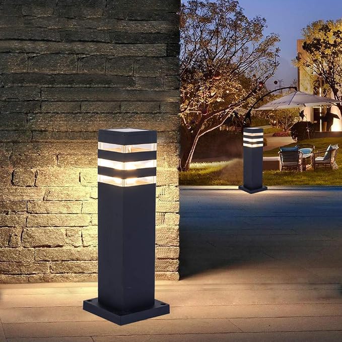 Pathway Lights Post Lights IP55 Waterproof Outdoor Lamp Post Lawn Light Floor Lamp E26 Lampholder Hardwired Suitable for 12V / 24V / 120V Voltage（16in, Black）