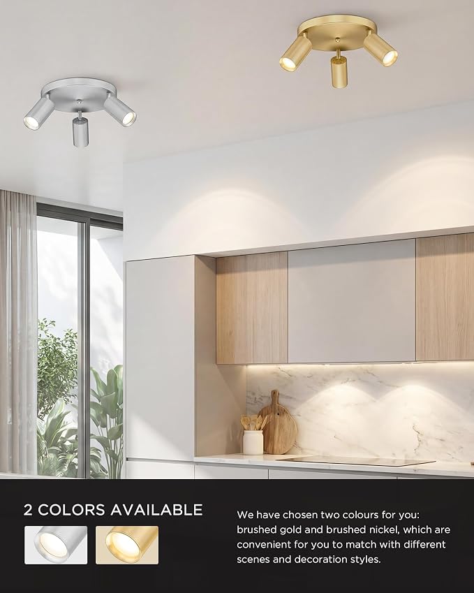 FEMILA 3 Light Track Lighting Kit, Brushed Nickel Round Ceiling Spotlight, 3000K Bulbs Included, LED Track Light for Living Room, Bedroom, Entryway, 4FS84F-3 BN