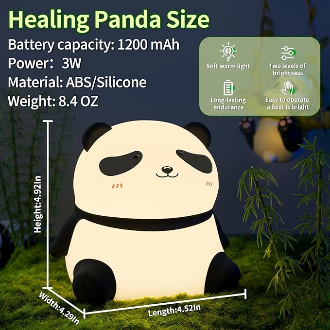 Panda Night Light, Squishy Light for Kids, LED Cute Toddler Night Light for Kids Room, 3 Level Dimmable Nursery Nightlights for Breastfeeding, Silicone Animal Night Lamp for Bedroom, Kawaii Room Decor