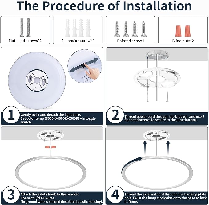 MOONSEA 16 Inch Flush Mount LED Ceiling Light Fixture 32W Brushed Nickel | 3000K/4000K/6500K , 3200LM Kitchen Light Fixtures, 0.98 in Low Profile Ceiling, Brightness Dimmable with Dimmer, Metal Frame
