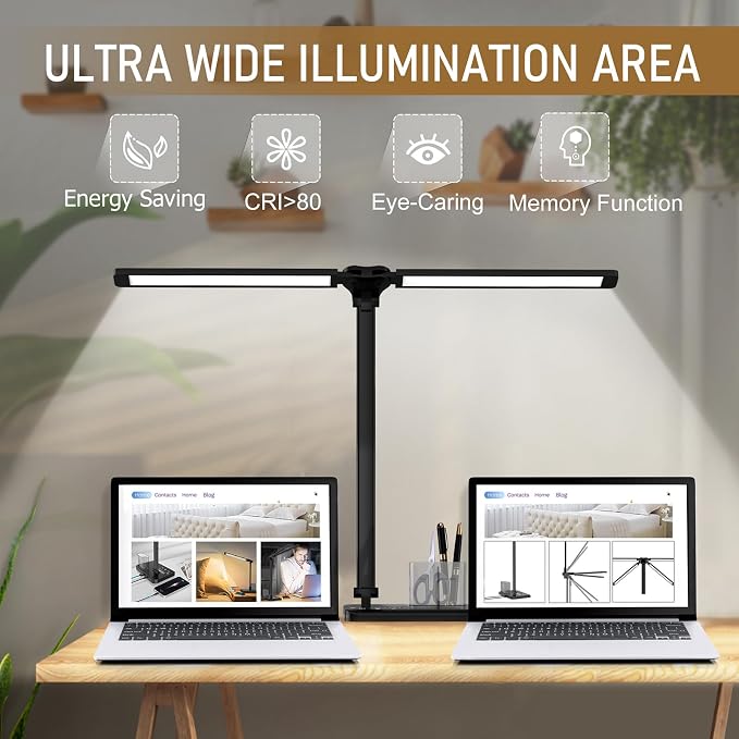 Dimmable LED Desk Lamp with USB Charging Port, 50 Lighting Modes Dual Swing Arm Architect Table Lamp Light Desk Lamp for Home Office Dorm Piano Nail