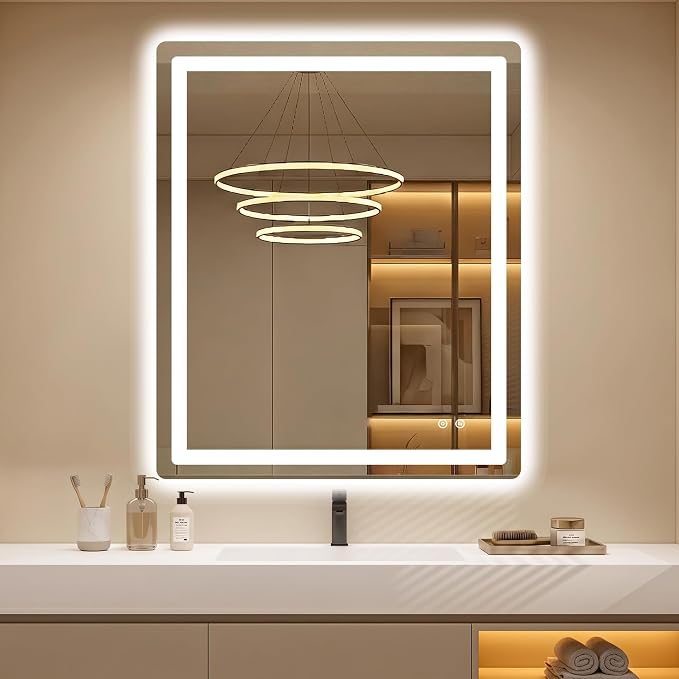 LED Bathroom Mirror with Lights, 30 x 36 Lighted Vanity Wall Mirror | Backlit and Frontlit, Anti-Fog, Dimmable 3 Colors, Shatter-Proof Tempered Glass, Memory Function, Plug-in/Hardwired